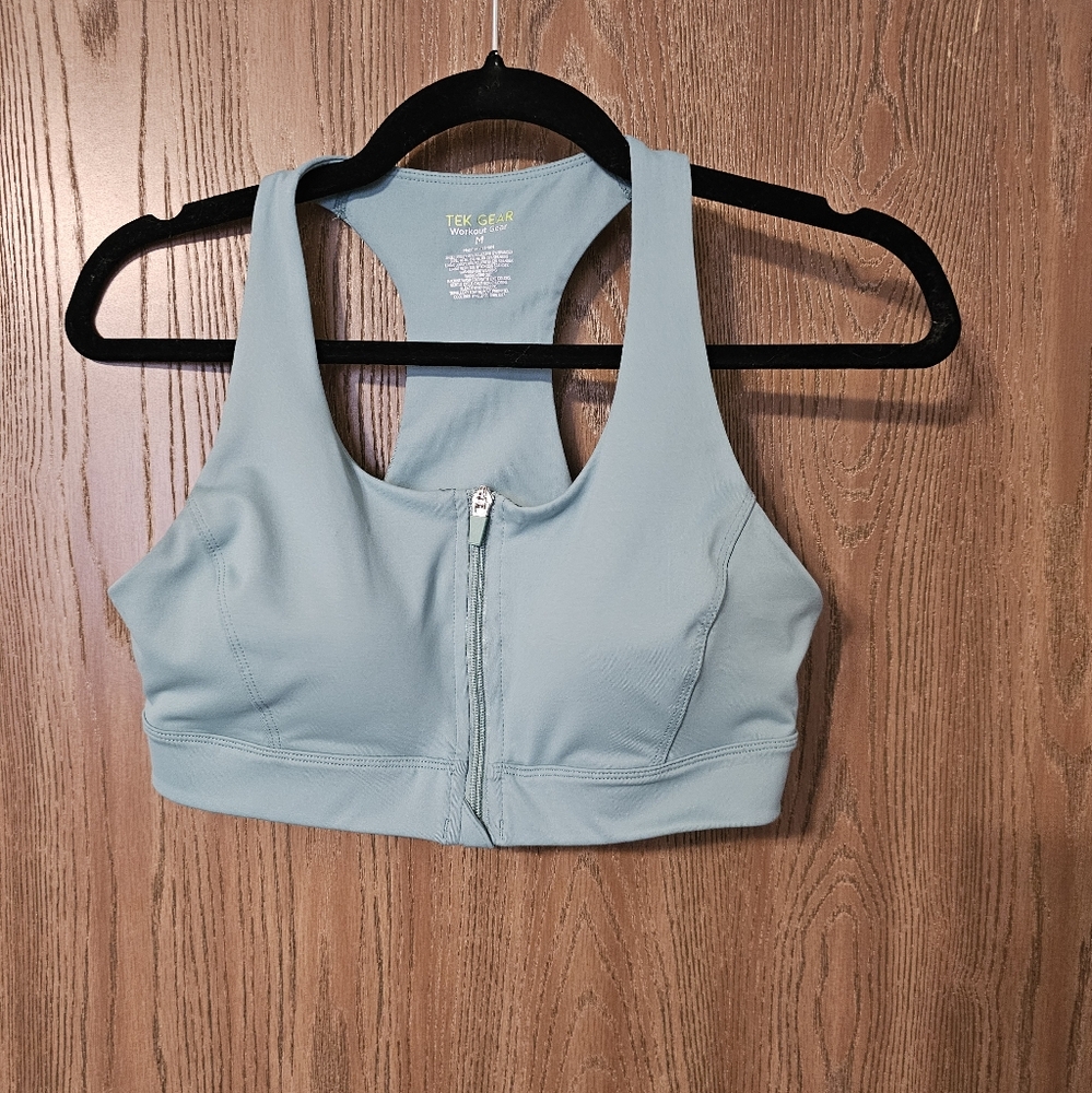 Teal Zip-Up Sports Bra